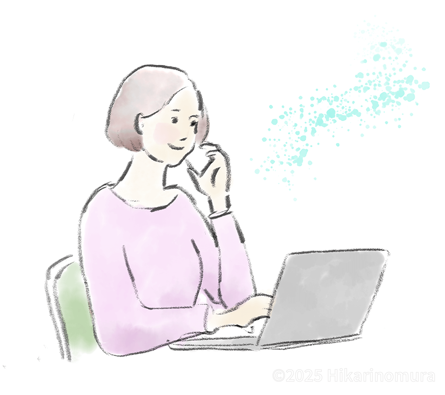 お姉さんが電話で問い合わせをしています