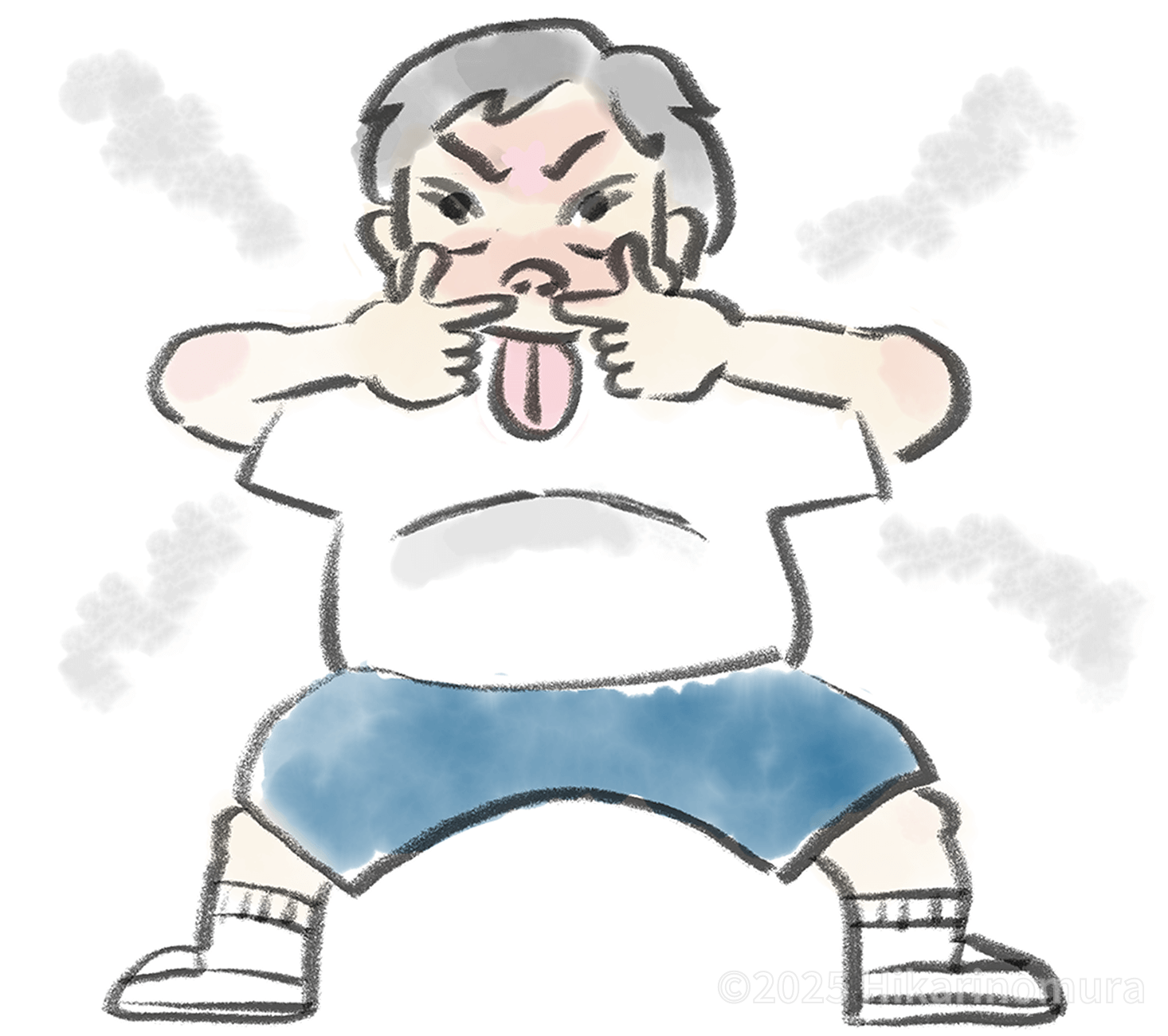 エイイチ君が大股を広げてこちらにあっかんべーをしています