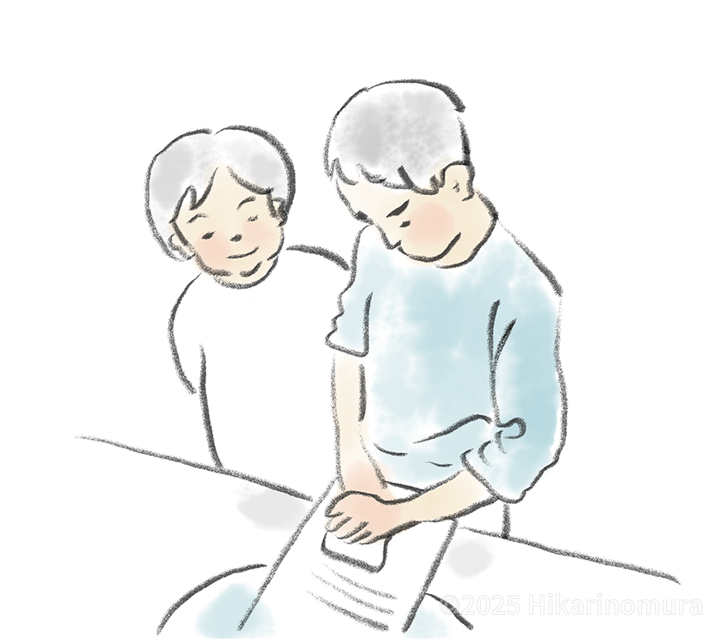 洗濯板で洗濯をするタクヤ君をお母さんが側で見守ります